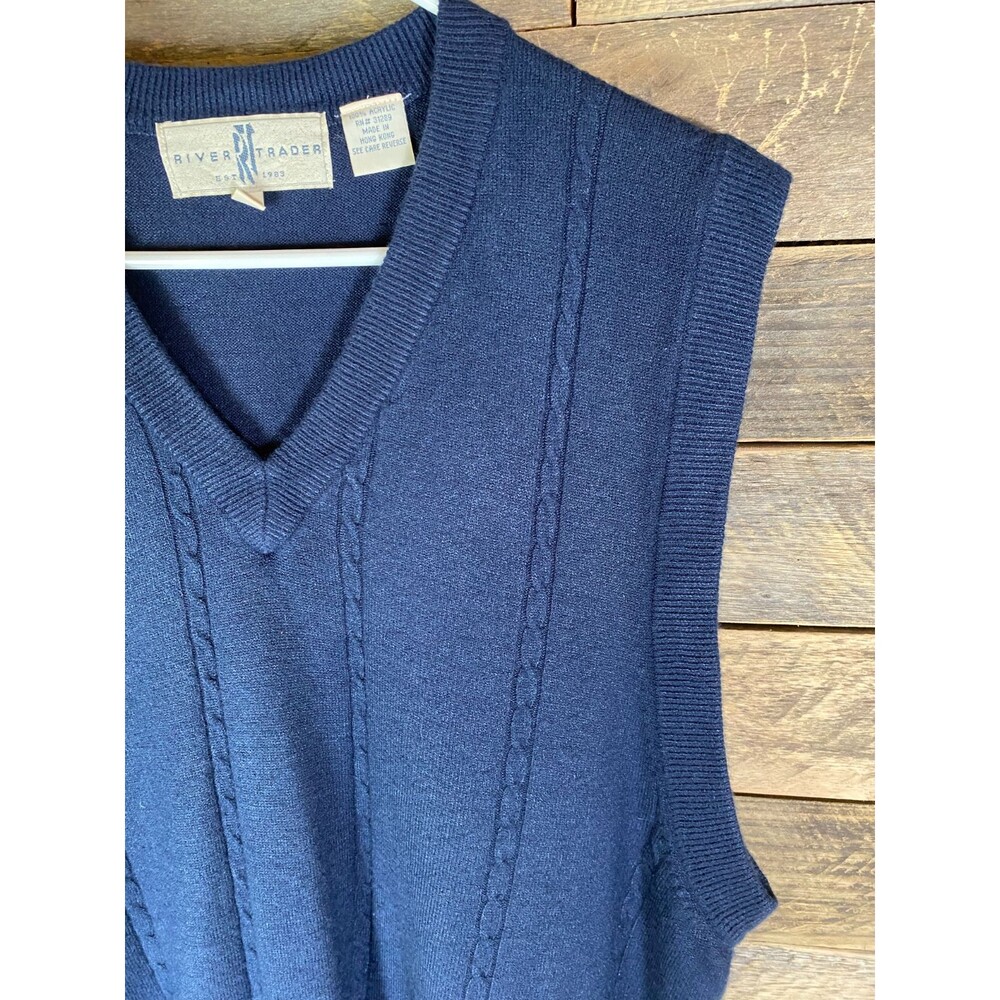 River Trader Mens Sz L Navy Blue Soft V-Neck Sleeveless Sweater Vest - Picture 3 of 9
